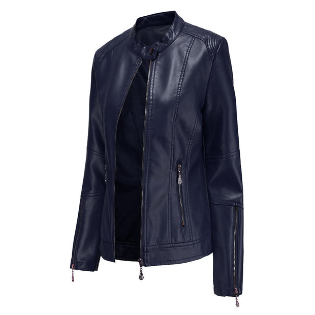 Elegante Lederjacke mit Rundhalsausschnitt und Knopfverschluss