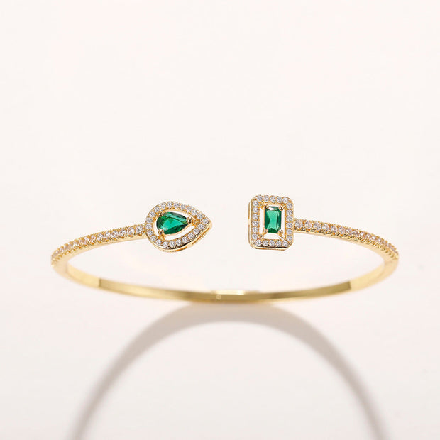 Verdeira Armband Caruso Wistaria Elegantes Goldene Strukturarmband Mit Zirkonen Grünen Steinen Tropfen- Und Rechteckformen