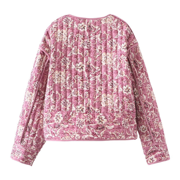 Steppjacke mit figurbetontem Schnitt, Blumenmuster und Knopfverschluss