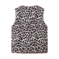 Jeansweste mit Leopardenmuster, Schleifendetails und lockerer Passform