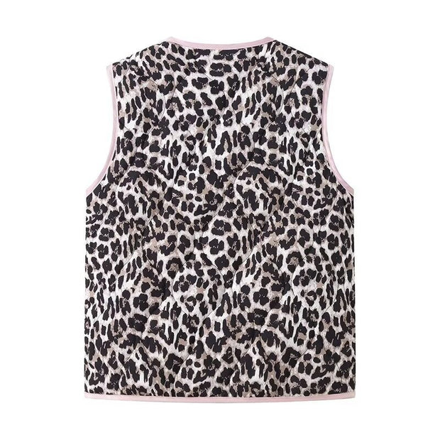 Jeansweste mit Leopardenmuster, Schleifendetails und lockerer Passform