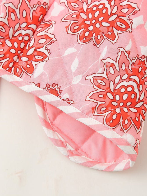 Jeansweste mit Blumenmuster, V-Ausschnitt und Bindedetails