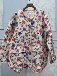 Jeansjacke mit Blumenmuster, Taschen und lockerer Passform