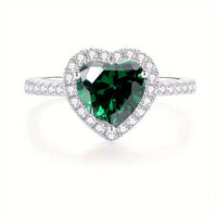 Silberring mit Grünem Herzförmigem Stein Genf Romantischer Zirkonia Ring Elegantem Glanz