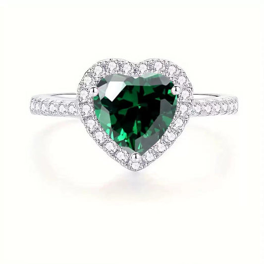 Silberring mit Grünem Herzförmigem Stein Genf Romantischer Zirkonia Ring Elegantem Glanz