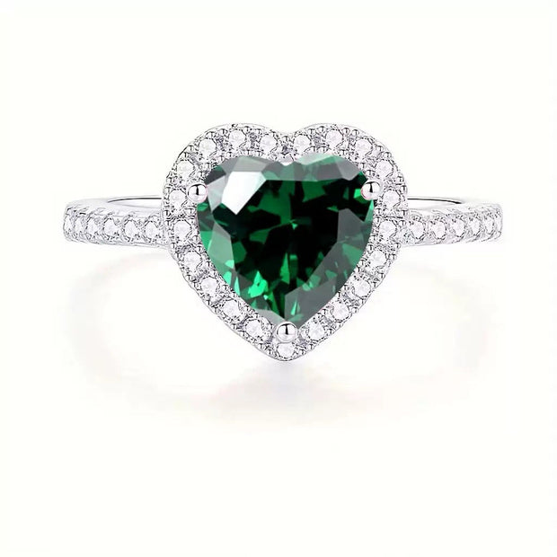 Silberring mit Grünem Herzförmigem Stein Genf Romantischer Zirkonia Ring Elegantem Glanz