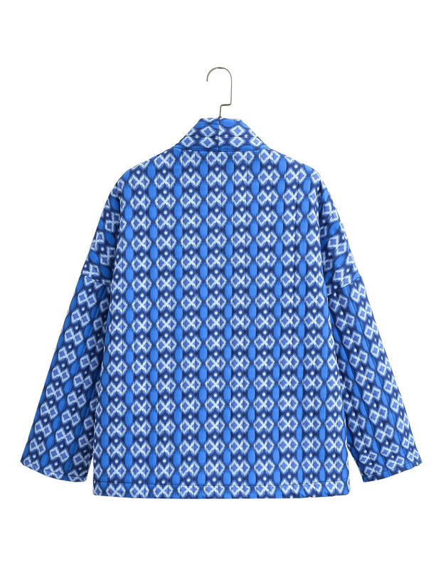 Steppjacke mit Blumenmuster, geometrischem Muster und Taschen