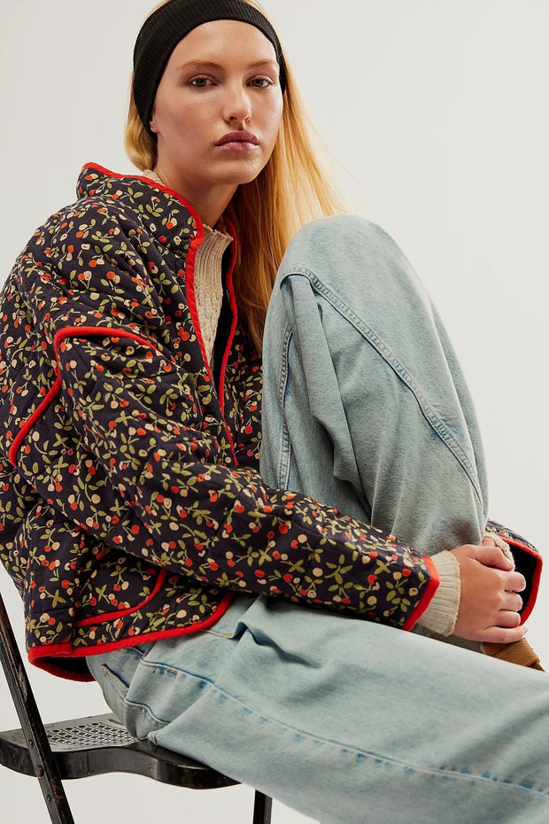 Jacke mit Blumenmuster, Taschen und überschnittenen Schultern