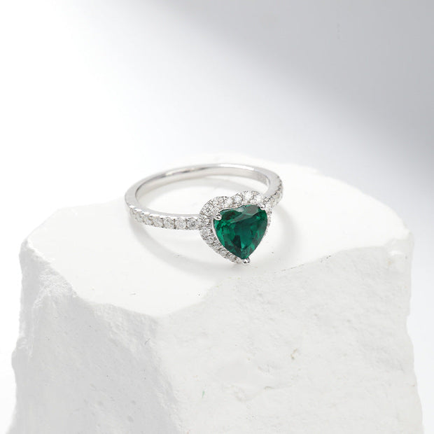 Silberring mit Grünem Herzförmigem Stein Genf Romantischer Zirkonia Ring Elegantem Glanz