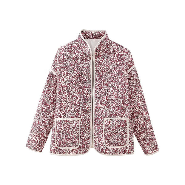 Jacke mit Blumenmuster, Taschen und überschnittenen Schultern in Lila