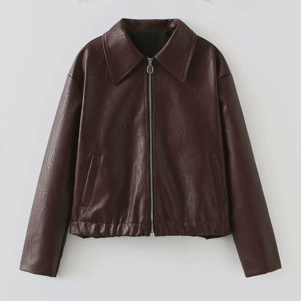 Kunstlederjacke mit Reverskragen und Reißverschluss