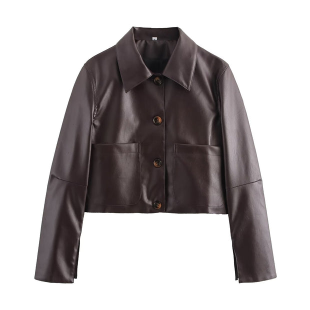 Einfarbige Lederjacke mit klarer Optik