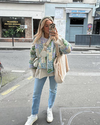 Jacke mit Blumenmuster, Patchwork und Taschen