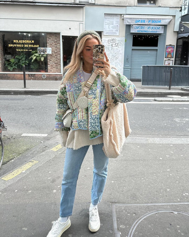 Jacke mit Blumenmuster, Patchwork und Taschen