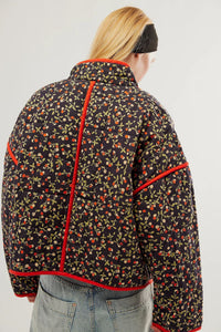 Jacke mit Blumenmuster, Taschen und überschnittenen Schultern