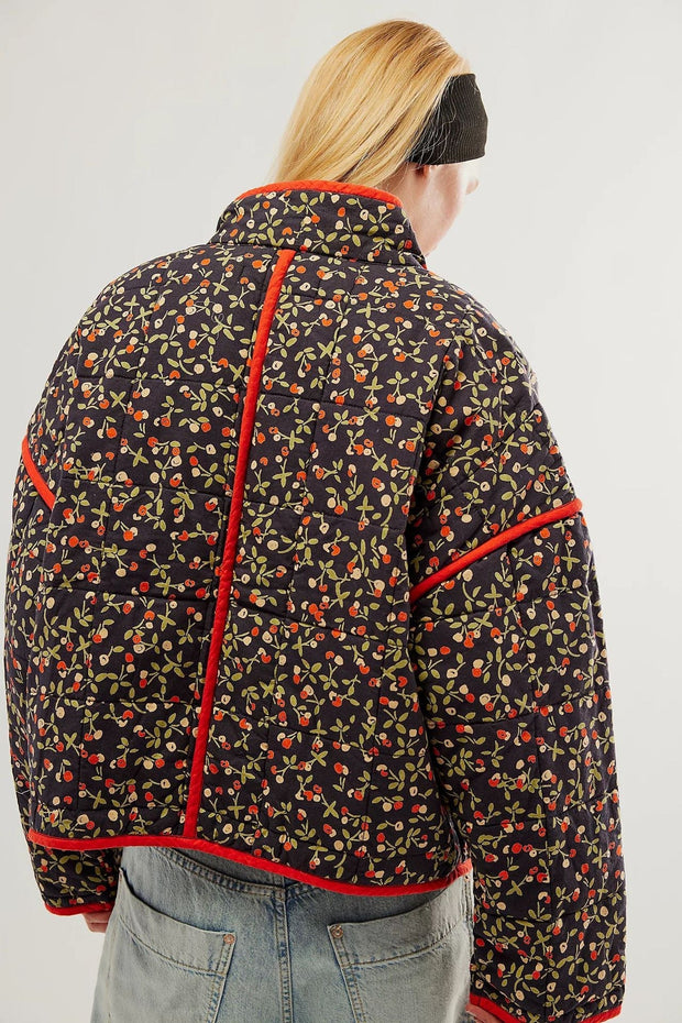 Jacke mit Blumenmuster, Taschen und überschnittenen Schultern
