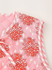 Jeansweste mit Blumenmuster, V-Ausschnitt und Bindedetails