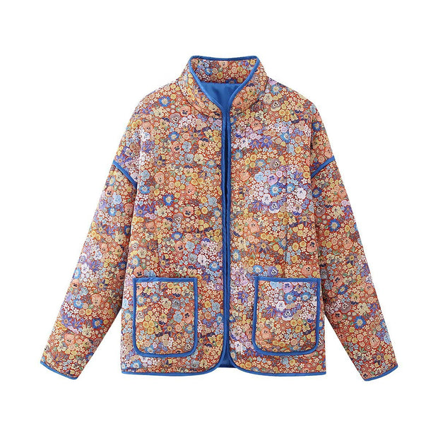 Jacke mit Blumenmuster, Taschen und überschnittenen Schultern in Lila