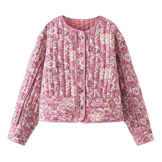 Steppjacke mit figurbetontem Schnitt, Blumenmuster und Knopfverschluss