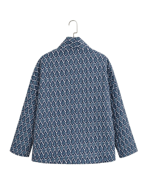 Steppjacke mit Blumenmuster, geometrischem Muster und Taschen