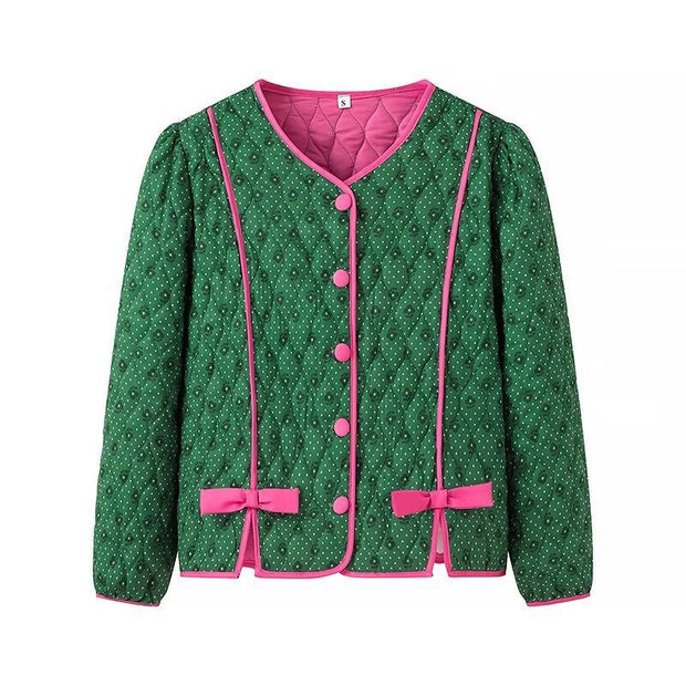 Steppjacke mit Blumenmuster und rosa Schleifen
