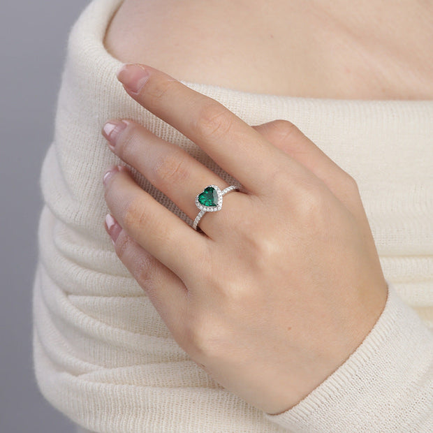 Silberring mit Grünem Herzförmigem Stein Genf Romantischer Zirkonia Ring Elegantem Glanz