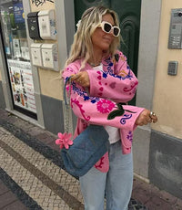 Jeansjacke mit Graffiti-Print und Taschen