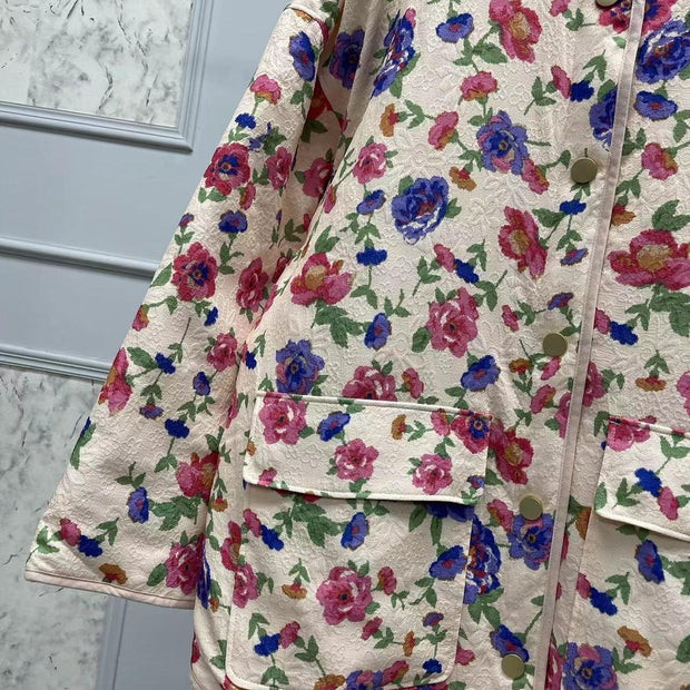 Jeansjacke mit Blumenmuster, Taschen und lockerer Passform
