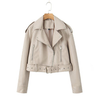 Kurze Damen-Bikerjacke mit Gürtel und Crossover-Verschluss - Zaireth
