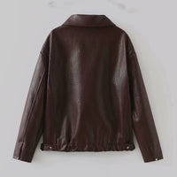 Kunstlederjacke mit Reverskragen und Reißverschluss