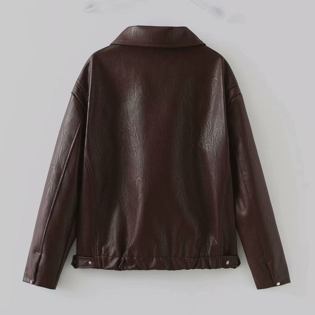 Kunstlederjacke mit Reverskragen und Reißverschluss