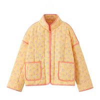 Jacke mit Blumenmuster, Patchwork und Stehkragen