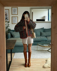 Jacke mit Blumenmuster, Taschen und überschnittenen Schultern