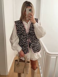 Jeansweste mit Leopardenmuster, Schleifendetails und lockerer Passform