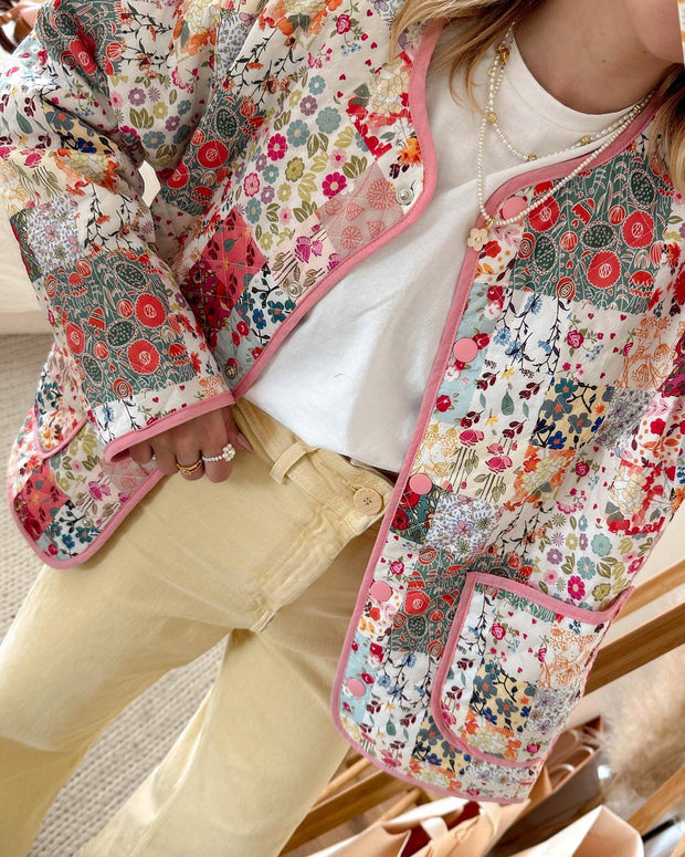 Jeansjacke mit Patchwork, lockerer Passform und Print