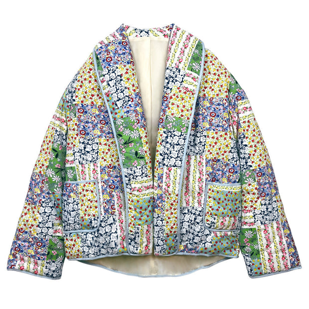 Jacke mit Blumenmuster, Patchwork und Taschen