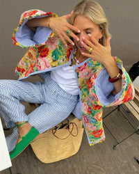 Steppjacke mit Blumenmuster und Patchwork