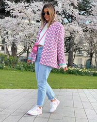 Steppjacke mit Blumenmuster, geometrischem Muster und Taschen