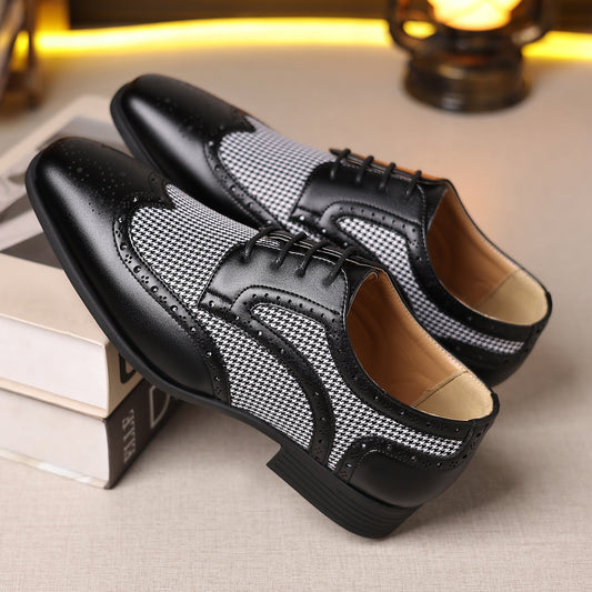 Herren Leder Oxford Schuhe mit Karomuster - Henrik
