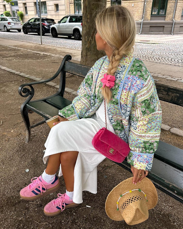 Jacke mit Blumenmuster, Patchwork und Taschen