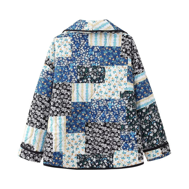 Jacke mit Blumenmuster, Patchwork und Reverskragen
