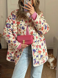 Jeansjacke mit Blumenmuster, Taschen und lockerer Passform