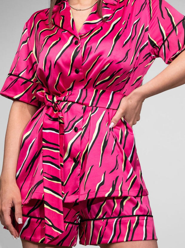 Renata - Rosa bedruckter Cardigan-Pyjama für den Sommer