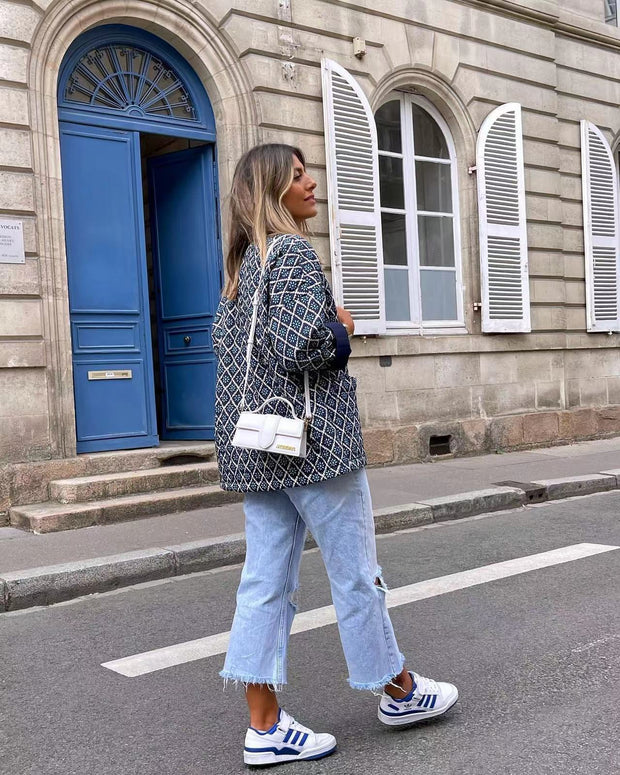 Steppjacke mit Blumenmuster, geometrischem Muster und Taschen