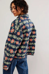 Jacke mit Blumenmuster, Taschen und überschnittenen Schultern