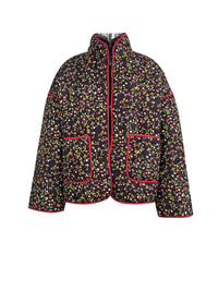Jacke mit Blumenmuster, Taschen und überschnittenen Schultern