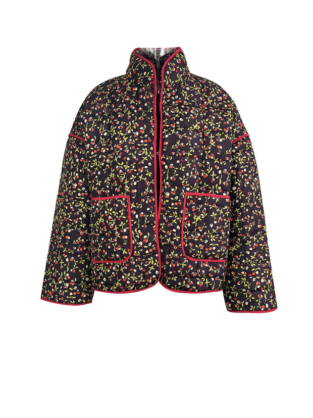 Jacke mit Blumenmuster, Taschen und überschnittenen Schultern