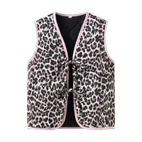 Jeansweste mit Leopardenmuster, Schleifendetails und lockerer Passform