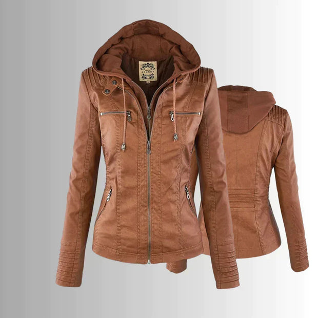 Elegante Biker-Lederjacke mit Kapuze
