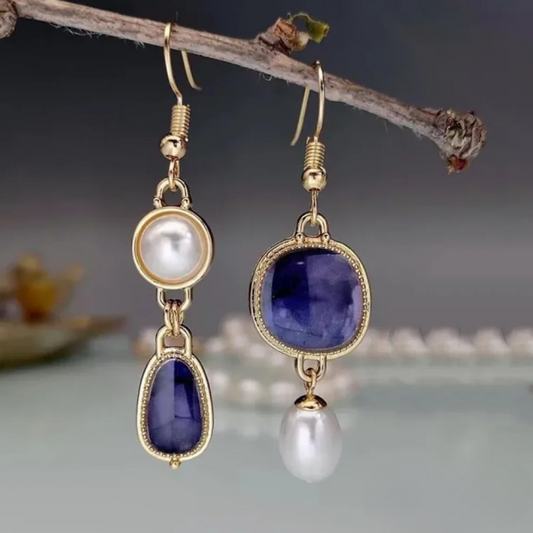 Elegante Ohrringe mit Blauen Steinen und Perlen